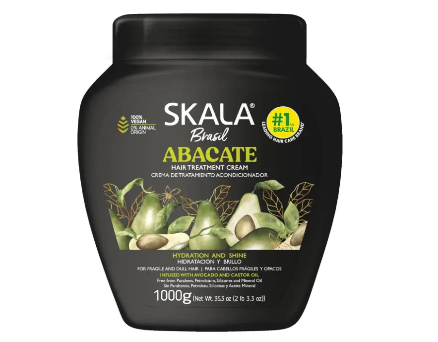 Skala Brasil Abacate 2-in-1 Treatment Cream & Leave-In Conditioner with Avocado Oil, Hydrating Hair Moisturizer for Frizz Control and Dry, Dull Hair, 35.2 oz, Haircare