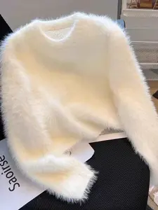 Women's Round Neck Long Sleeve Waterfall Knit Sweater Top, Knitwear, Soft Loose Fit Short Style, Casual Fall & Winter Fashion