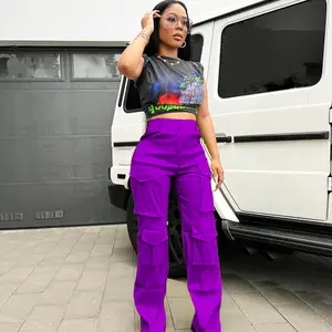 Women High Waisted Satin Cargo Pants Wide Leg Casual Pants Multi Pockets Straight Trousers Multi-pocket cargo pants Suitable for street style, dates, work, vacations, parties, etc