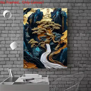 1 piece/set frameless canvas painting print poster, Cute abstraction art，Golden Tree Caves， a perfect gift for Kintsugi Nordic Style loves, ideal gift for bedroom, living room, dorm hallway, kitchen, mural, wall decoration, room decor