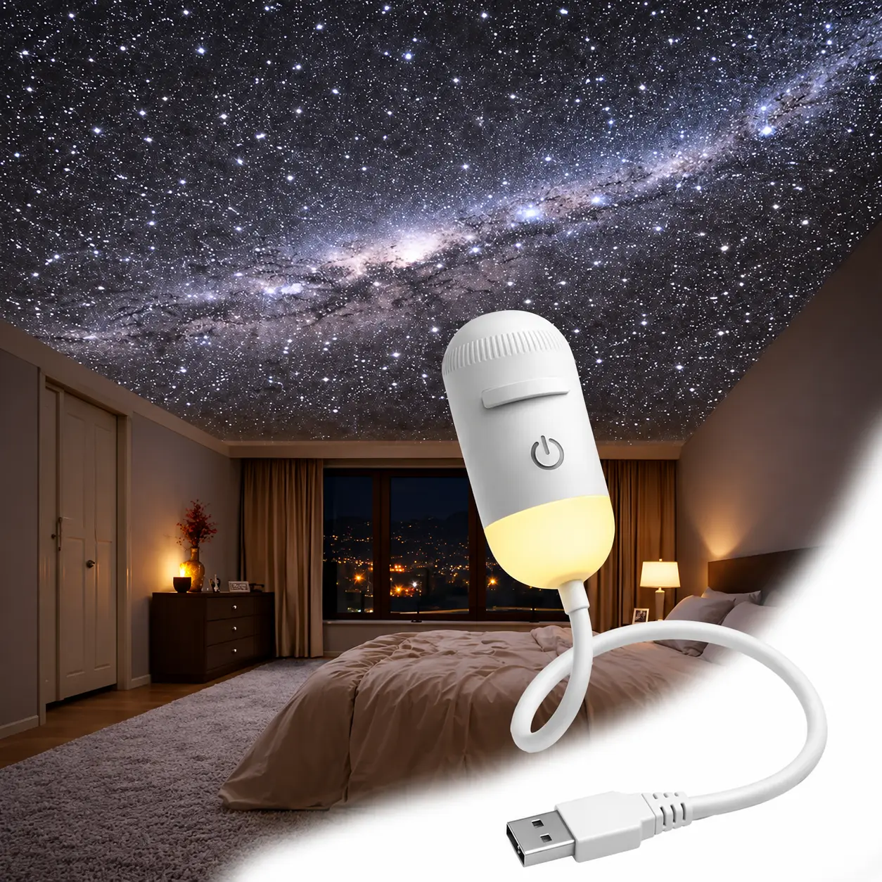 Compact Nylon USB-Powered 2-in-1 Galaxy Projector & Night Light Lantern, Camping & Hiking Lanterns for Bedroom Decor (1 Unit + 3 Pcs)