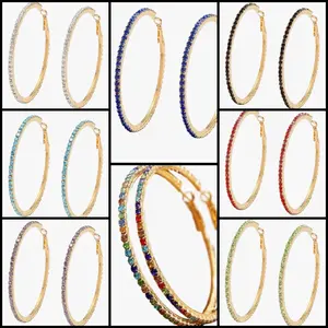 60mm Rhinestone Big Hoop Earrings for Women Hypoallergenic Large Cubic Zirconia Hoops Huggie Sparkly CZ Crystal Gold-Tone Plated Women's Loop Earring Fashion Classic Jewelry for Party Dance