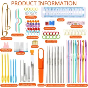 127Pcs Rose Red Crochet Hooks Set, Metal Crafting Needles, Scissors, Knitting Gauge & DIY Sewing Accessories Kit with Carrying Case for All Seasons - Home Improvement.