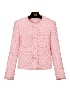 Women's Tweed Open Front Long Sleeve Jacket, Elegant Chic Fashion Casual Round Neck Single Breasted Outerwear for Daily Outdoor Wear, Women Clothing for Spring Fall, Coats