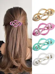 Elegant Simple Marble Texture Hollow Spring Clips, Back of Head Half Bun Hair Clip Set, Stylish Hair Accessories for Women