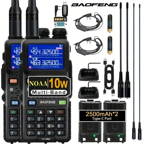BAOFENG UV-5RM 10W Multi-Band Handheld Ham Radio (2pcs) for Adults, Long-Range 2-Way Plastic Radio with Steel Port, Quality Audio Sound, USB-C Charging, 2500mAh Battery, Easy-Press Buttons, 3-Antenna Ready, Silicone Clip Headset