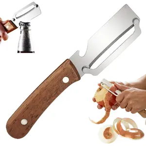 Stainless Steel Vegetable Peeler with Wooden Handle Bottle Opener for Potato Carrot Fruit Kitchen Tool