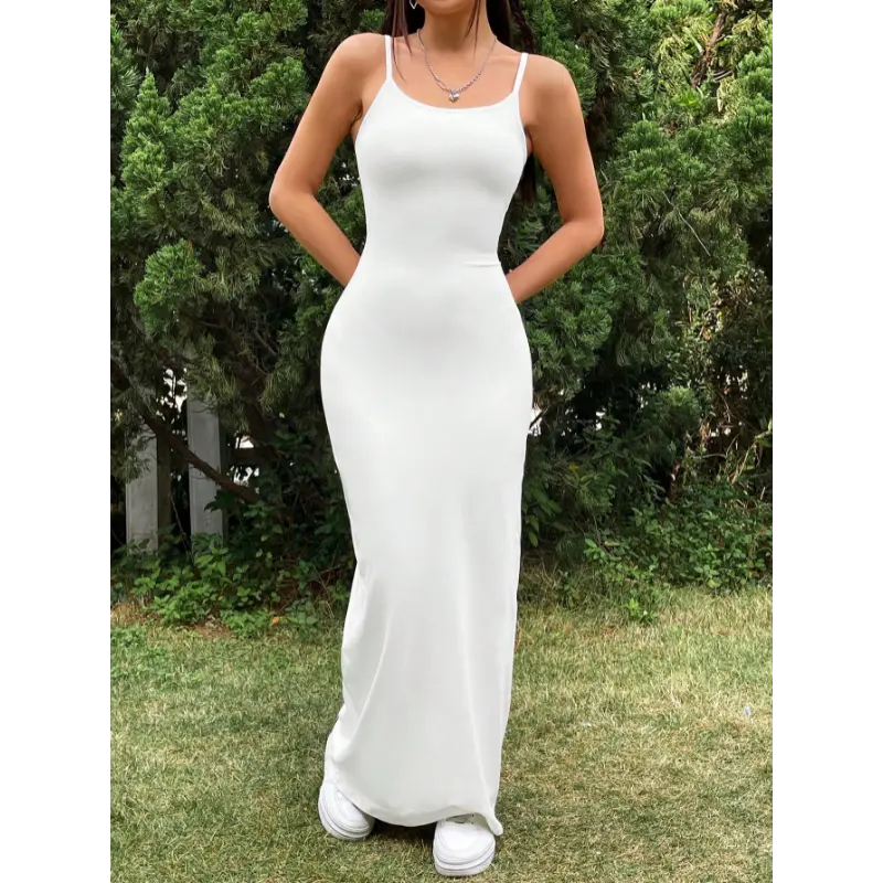 SHEIN EZwear Women's Basic White Spaghetti Strap Dress,Summer Dresses For  Women,Tea Party Dress,White Graduation Dress - TikTok Shop