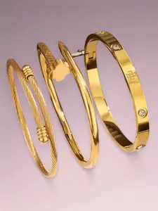 Luxury Rhinestone Inlaid Bangle 3Pcs Set, High Grade Gift Elegant Stainless Steel Niche Design Bracelets for Women