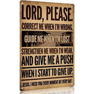 Lord Please Correct Me Motivational Aluminum Sign, Rustic Christian Prayer Wall Art, Vintage Western Decor for Faithful Homes & Prayer Spaces, 12x8 Inch