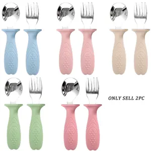 Silicone Baby Feeding Utensils Set, 2 Counts/set Cute Toddler Spoon & Fork, Baby Dinnerware, Baby Utensils, Baby Dinnerware Set, Durable Utensils Tableware, Cutlery Utensil Sets