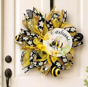 Bee Wreath Summer Front Door Decor, Daisy Bee Wreath, Farmhouse Welcome Wreath, Bumble Bee Decor, Spring Summer Door Hanger