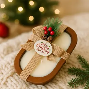 Christmas Dough Bowl Candle 16 oz - Festive Holiday Gift Idea with Pine Decor & Bowtie - Perfect for Christmas & Holiday Celebrations