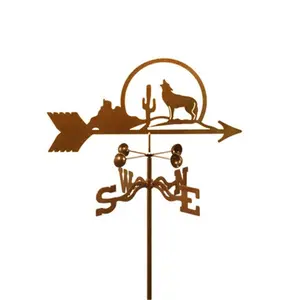 212 MAIN Laser-Cut Steel Coyote with Cactus Weathervane - Roof-Mount Outdoor Decor, Outdoor Patio Furniture