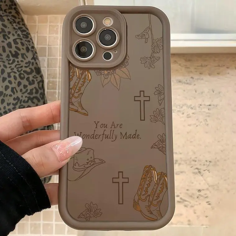 Western Cowboy Hat Cross Pattern Silicone Protective Case for iPhone 17 Pro Max,16 Plus,15,14,13,12,11,Air Plus - Shockproof, Slim, Slip Resistant, Durable, Full Camera Shield for Smartphone Handheld Devices, Accessories