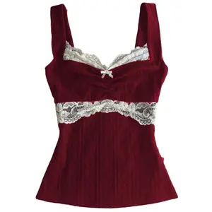 Women Fairy Grunge Tank Tops Vintage Aesthetic Lace Trim Cami ShirtFit Knit Ribbed Y2k Girls Coquette Clothes