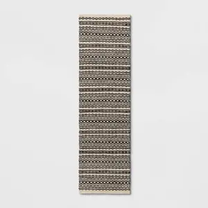 2'x7' Washable Norwalk Stripe Runner Rug Black/White - Threshold
