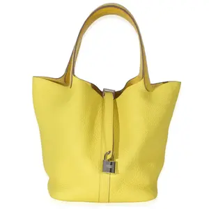 Pre-owned HERMÈS leather Shoulder Bags NY155645 Hermes Lime Mimosa Clemence Niloticus Crocodile Touch Picotin Lock 22 Phw 