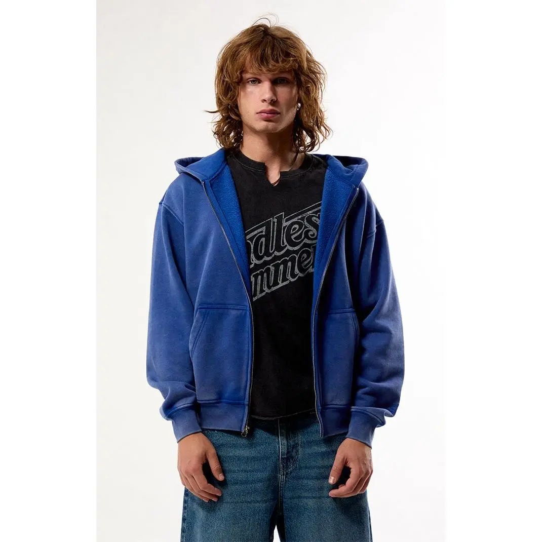 Pacsun Men's Blue Snow Wash Full Zip Hoodie