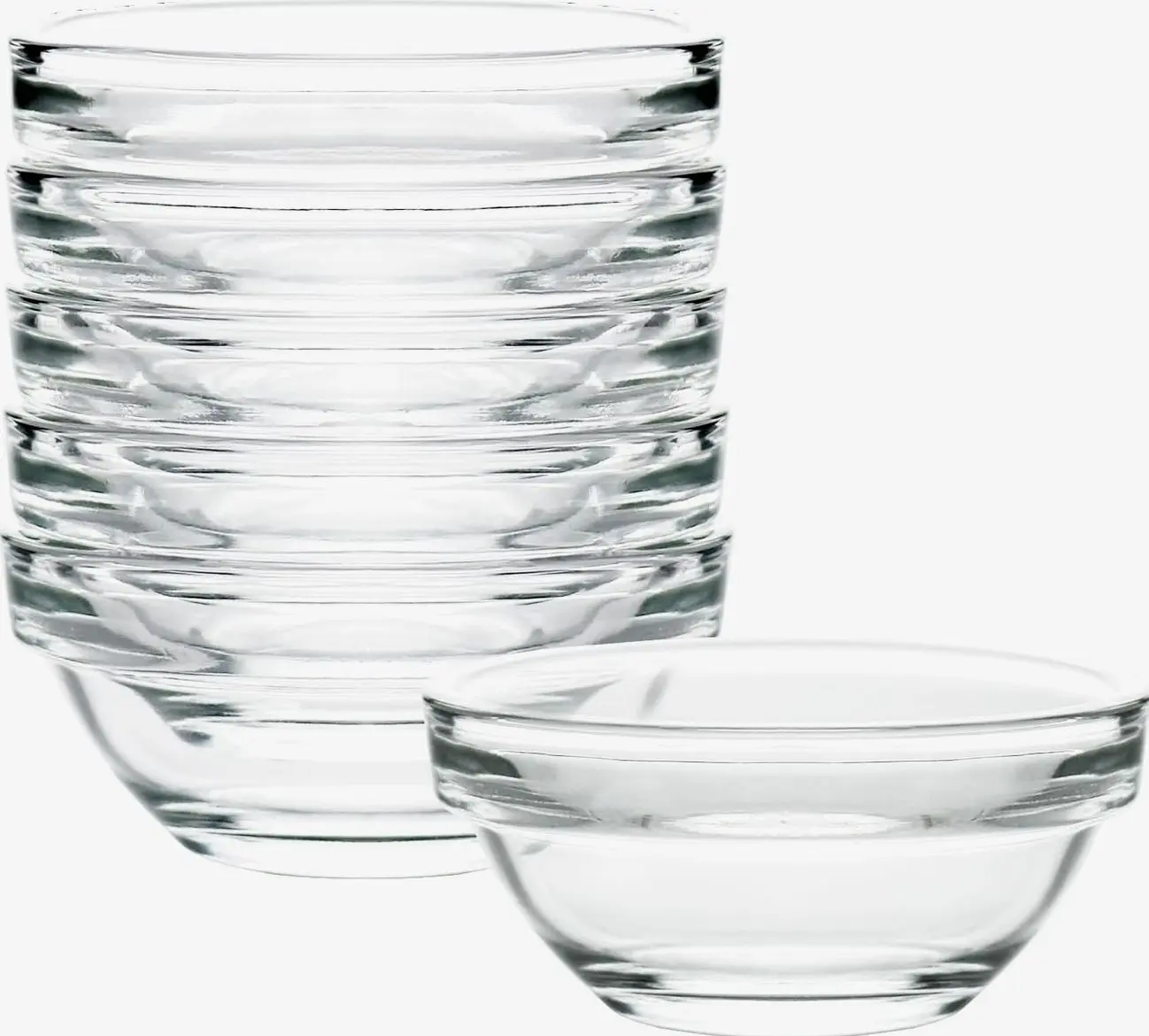 1.5 oz Clear Glass Bowl, Mini Prep Dish for Salt and Spices, Dishwasher and Microwave Safe, Stackable, Set of 6