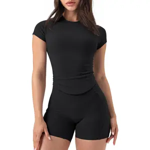 GYM RAINBOW Womens AiringBrez Workout Tops Short Sleeve Compression Shirts Slim Fit Cropped Athletic Gym Running Tees