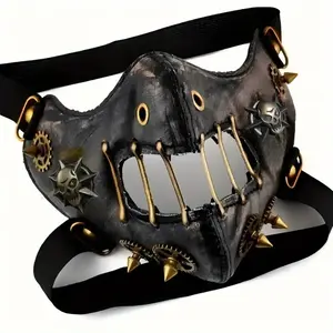 Steampunk Party Mask, Twilight Masquerade, Cool & Edgy Faux Leather Motorcycle Face Cover, Rivet Detailing, Halloween & Easter Costumes, Adult Cosplay Accessory