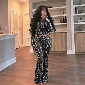 Blare Black Polka Dot TRACK PANTS, Soft Waist, Lightweight Logo Print, Pull-On Lounge Bottoms