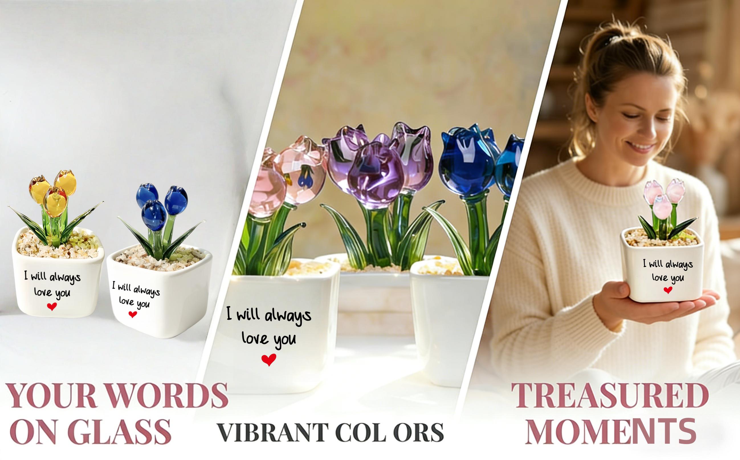 Glass Tulip Gift for Mom, Personalized Hand Blown Forever Flower ...