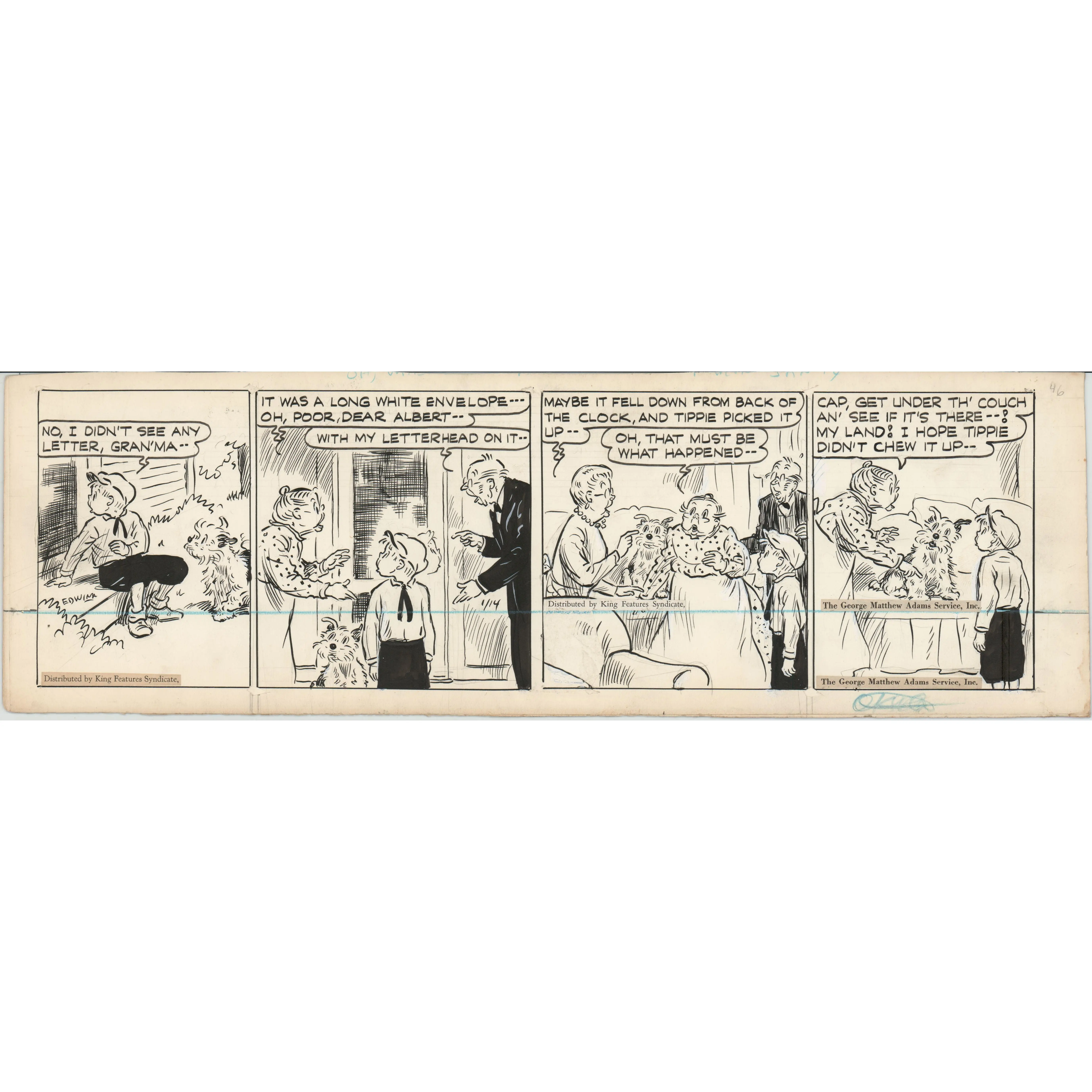 Cap Stubbs and Tippie Original Ink Daily Comic Strip Art Signed and Drawn by Edwina Dumm 1946 8-508