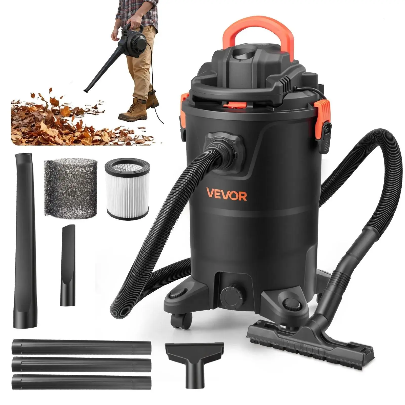 【Summerfinds】VEVOR 3-in-1 Shop Vac,11 Gallon Wet Dry Shop Vacuum4.5 Peak HP Portable Vacuum Cleaner with BlowerDual-Filter1350W Input Power1.25in x 7ft Hose9.8ft Cord for JobsiteWorkshopGarageHome