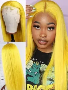 Straight Wig Yellow Color Human Hair Wig for Women Transparent 13x4 Lace Front Human Hair Wig Pre Plucked Human Hair Silky