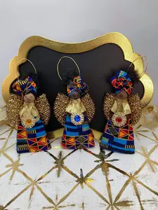 African Ornament, Ornament, Ankara, Afrocentric, Christmas Ornament, Angel, Cloth Doll, Handmade Ornament, Kwanzaa, Blue Triangle Kente