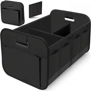 Foldable Car Trunk Storage Organizer, 600D Oxford Fabric Multi-Compartment Storage Box with Reinforced Handle, Portable Vehicle Cargo Container for Auto SUV Minivan