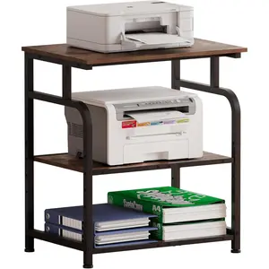 Large printer stand with adjustable shelf, three-tier rolling printer cart with wheels, heavy-duty wooden printer table for home office, suitable for heat press and laser (rustic brown).
