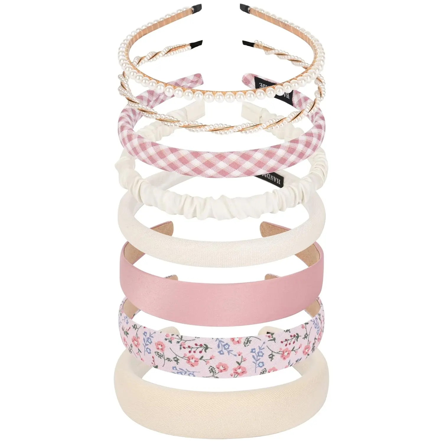 Headbands for Women Girls Non Slip - 8 Pack Wide Padded Headband Cute Floral Headbands Fashion  Beaded Thin  Bands Trendy Hair Accessories(White & )