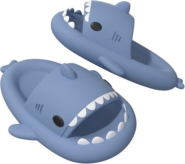Cute Cartoon Graffiti Slides Slippers Shark Slides for Women Men Soft Slippers open-toe Shark sandal Cushioned Slides Beach Pool Shower Cruise Slippers with Comfy Thick Sole