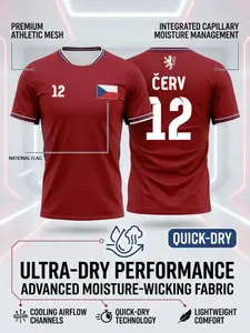 2026 Czech Republic Soccer Jersey Men's National Team Football Shirt - Ultra-Dry Performance Mesh - Lightweight Moisture-Wicking Training Tee - Dark Red Sport Jersey - Sports Clothing