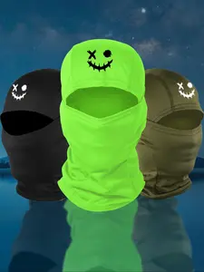 Unisex Breathable Sunscreen Full Face Balaclava Hat with Evil Happy Face Printing, Outdoor Motorcycle Ride Fishing Hat for Men and Women