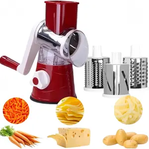 Hand Crank Cheese Grater – BPA-Free Rotary Slicer with 3 Replaceable Blades, Non-Slip Suction Base, Round Mandoline Slicer & Food Chopper for Kitchen