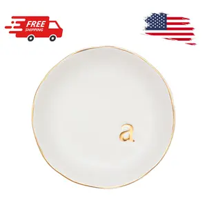 Ceramic Jewelry Tray, Decorative Trinket Dish 4.75", White Surface (A)