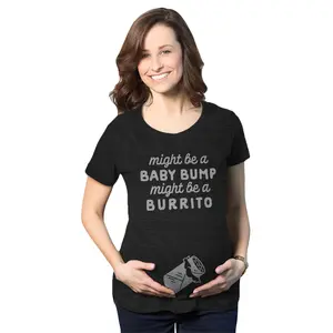 Maternity Might Be A Bump Might Be A Burrito Pregnancy T Shirt Funny Mexican Food Tee Funny Graphic Maternity Tee Cute Pregnancy Tees With Plus Sizes Pregnant Cinco De Mayo Maternity Wear Funny Food Short Black