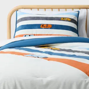 Twin Hot Wheels Retro Track Corduroy Kids' Comforter Set Cream - Hot Wheels by Pillowfort