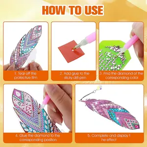 6-Pack DIY Feather Diamond Painting Bookmarks, Creative Crystal Tassel Bookmarks, Adult Stress Relief Craft Kit, Reading Lover Gift
