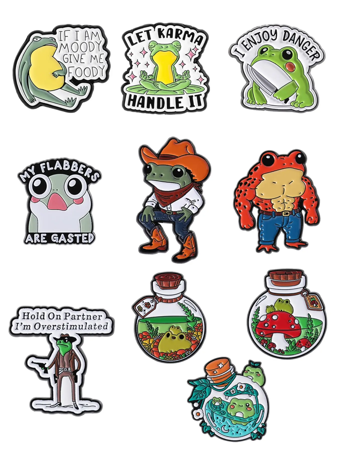 10-Piece Mood Frog Fashion Lapel Pin Set, Alloy Brooch Pin, Cute Animal Cartoon Durable Metal Clip In Pins with Safety Clasp, Funny Accessories for Teens Students, Backpack Jacket Decor Gift