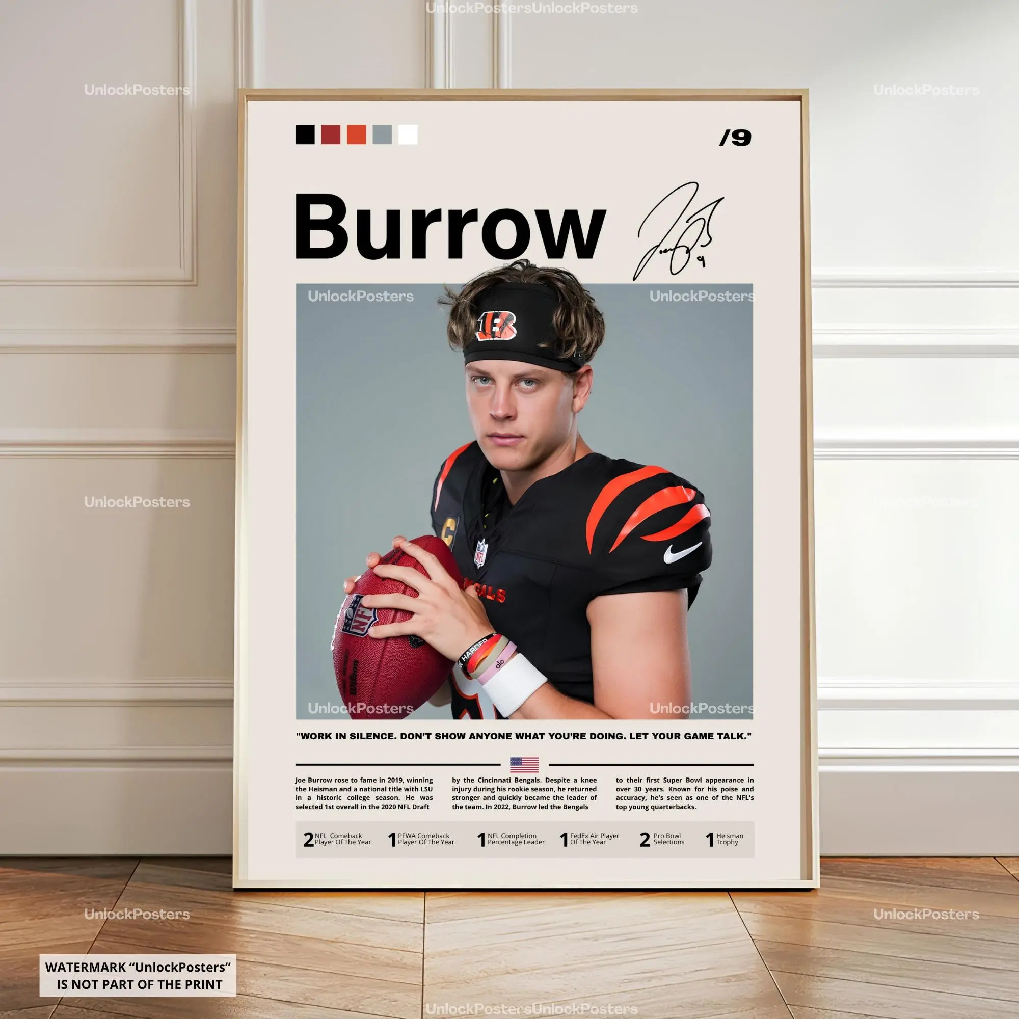Joe Burrow Poster, Burrow Bengals, Football Print, Gridiron Sports Decor, Quarterback Action Artwork, Burrow Wall Art NFL, Poster Gifts, Gift For Fan - Unframed