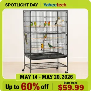 Yaheetech 35“/40"/52″/53.5"/61"/63"/64" H Large Parrot Cage Rolling Metal Bird Cage for Lovebird Cockatoo Conure with 3 Perches & 4 Feeders & Extra Shelf Portable Moving