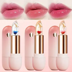 Crystal Transparent Color-Changing Petal Jelly Lipstick, Moisturizing Hydrating Water-Feel Lip Balm, Lazy People Glossy Lip Gloss