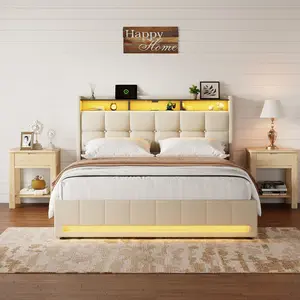 Smart Upholstered Bed Frame With Storage – Hydraulic Lift For Large Items & Built In Power Outlets – Space Saving Bed With Quiet Design For Apartments