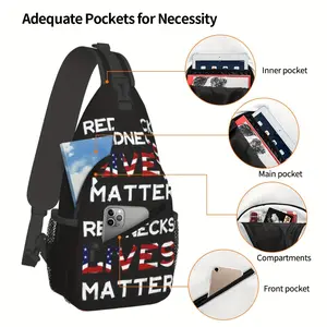 [Made in US] Crossbody Chest Bag Hiking Backpack with "RECKS LIVES MATTER" Graphic American Flag Accents Durable High Capacity for Shopping Work Leisure Travel Beach Fishing