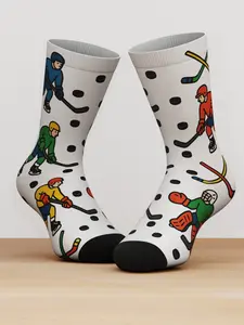 One Pair On The Ice Hockey Bamboo Fiber Mid-Calf Socks, Fun Sports Print Design, Warm Comfortable Winter Gear, Essential for British Ice Hockey Fans